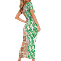 Aloha Hawaii Palaka Tuberose Lei Short Sleeve Bodycon Dress Hawaiian Quilt Seamless Style - Polynesian Pride