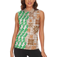 Aloha Hawaii Palaka Tuberose Lei Women Sleeveless Polo Shirt Hawaiian Quilt Seamless Style - Polynesian Pride