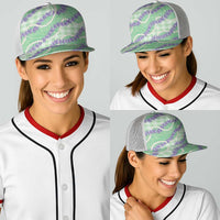 Pastel Green Hawaii Palaka Honohono Pikake Baseball Net Cap Hawaiian Orchid Lei Polynesian Pattern - Polynesian Pride