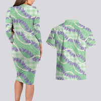 Pastel Green Hawaii Palaka Honohono Pikake Couples Matching Long Sleeve Bodycon Dress and Hawaiian Shirt Hawaiian Orchid Lei Polynesian Pattern LT14 - Polynesian Pride