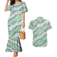 Pastel Green Hawaii Palaka Honohono Pikake Couples Matching Mermaid Dress and Hawaiian Shirt Hawaiian Orchid Lei Polynesian Pattern LT14 Pastel Green - Polynesian Pride