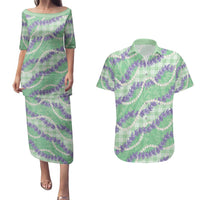 Pastel Green Hawaii Palaka Honohono Pikake Couples Matching Puletasi and Hawaiian Shirt Hawaiian Orchid Lei Polynesian Pattern LT14 Pastel Green - Polynesian Pride