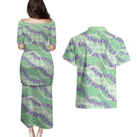 Pastel Green Hawaii Palaka Honohono Pikake Couples Matching Puletasi and Hawaiian Shirt Hawaiian Orchid Lei Polynesian Pattern LT14 - Polynesian Pride