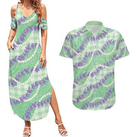 Pastel Green Hawaii Palaka Honohono Pikake Couples Matching Summer Maxi Dress and Hawaiian Shirt Hawaiian Orchid Lei Polynesian Pattern - Polynesian Pride