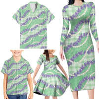 Pastel Green Hawaii Palaka Honohono Pikake Family Matching Long Sleeve Bodycon Dress and Hawaiian Shirt Hawaiian Orchid Lei Polynesian Pattern LT14 - Polynesian Pride