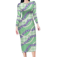 Pastel Green Hawaii Palaka Honohono Pikake Family Matching Long Sleeve Bodycon Dress and Hawaiian Shirt Hawaiian Orchid Lei Polynesian Pattern - Polynesian Pride