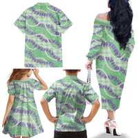 Pastel Green Hawaii Palaka Honohono Pikake Family Matching Off The Shoulder Long Sleeve Dress and Hawaiian Shirt Hawaiian Orchid Lei Polynesian Pattern - Polynesian Pride