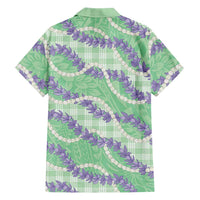 Pastel Green Hawaii Palaka Honohono Pikake Family Matching Off The Shoulder Long Sleeve Dress and Hawaiian Shirt Hawaiian Orchid Lei Polynesian Pattern LT14 - Polynesian Pride