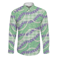 Pastel Green Hawaii Palaka Honohono Pikake Family Matching Off The Shoulder Long Sleeve Dress and Hawaiian Shirt Hawaiian Orchid Lei Polynesian Pattern LT14 Dad's Shirt - Long Sleeve Pastel Green - Polynesian Pride