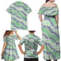 Pastel Green Hawaii Palaka Honohono Pikake Family Matching Off Shoulder Maxi Dress and Hawaiian Shirt Hawaiian Orchid Lei Polynesian Pattern LT14 - Polynesian Pride