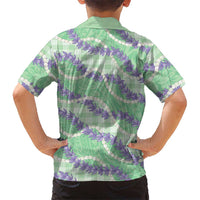 Pastel Green Hawaii Palaka Honohono Pikake Family Matching Off Shoulder Short Dress and Hawaiian Shirt Hawaiian Orchid Lei Polynesian Pattern LT14 - Polynesian Pride