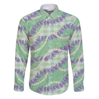 Pastel Green Hawaii Palaka Honohono Pikake Family Matching Puletasi and Hawaiian Shirt Hawaiian Orchid Lei Polynesian Pattern LT14 Dad's Shirt - Long Sleeve Pastel Green - Polynesian Pride