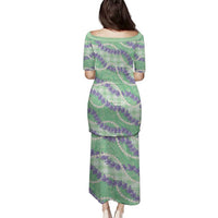 Pastel Green Hawaii Palaka Honohono Pikake Family Matching Puletasi and Hawaiian Shirt Hawaiian Orchid Lei Polynesian Pattern LT14 - Polynesian Pride