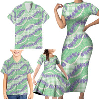 Pastel Green Hawaii Palaka Honohono Pikake Family Matching Short Sleeve Bodycon Dress and Hawaiian Shirt Hawaiian Orchid Lei Polynesian Pattern LT14 - Polynesian Pride