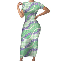 Pastel Green Hawaii Palaka Honohono Pikake Family Matching Short Sleeve Bodycon Dress and Hawaiian Shirt Hawaiian Orchid Lei Polynesian Pattern - Polynesian Pride