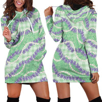 Pastel Green Hawaii Palaka Honohono Pikake Hoodie Dress Hawaiian Orchid Lei Polynesian Pattern - Polynesian Pride