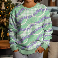 Pastel Green Hawaii Palaka Honohono Pikake Kid Ugly Christmas Sweater Hawaiian Orchid Lei Polynesian Pattern LT14 - Polynesian Pride