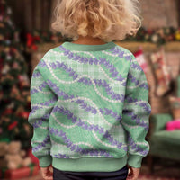 Pastel Green Hawaii Palaka Honohono Pikake Kid Ugly Christmas Sweater Hawaiian Orchid Lei Polynesian Pattern LT14 - Polynesian Pride