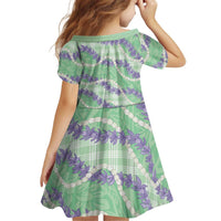 Pastel Green Hawaii Palaka Honohono Pikake Kid Short Sleeve Dress Hawaiian Orchid Lei Polynesian Pattern - Polynesian Pride