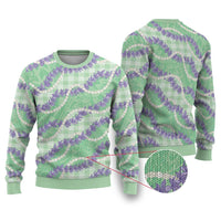 Pastel Green Hawaii Palaka Honohono Pikake Ugly Christmas Sweater Hawaiian Orchid Lei Polynesian Pattern - Polynesian Pride