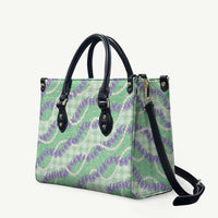 Pastel Green Hawaii Palaka Honohono Pikake Leather Bag Hawaiian Orchid Lei Polynesian Pattern - Polynesian Pride
