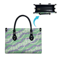 Pastel Green Hawaii Palaka Honohono Pikake Leather Bag Hawaiian Orchid Lei Polynesian Pattern - Polynesian Pride