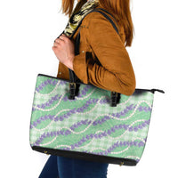 Pastel Green Hawaii Palaka Honohono Pikake Leather Tote Bag Hawaiian Orchid Lei Polynesian Pattern - Polynesian Pride