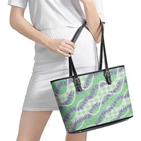 Pastel Green Hawaii Palaka Honohono Pikake Leather Tote Bag Hawaiian Orchid Lei Polynesian Pattern - Polynesian Pride
