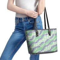 Pastel Green Hawaii Palaka Honohono Pikake Leather Tote Bag Hawaiian Orchid Lei Polynesian Pattern - Polynesian Pride
