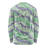 Pastel Green Hawaii Palaka Honohono Pikake Long Sleeve Shirt Hawaiian Orchid Lei Polynesian Pattern - Polynesian Pride