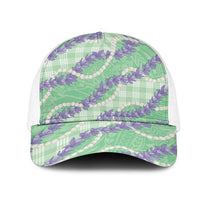 Pastel Green Hawaii Palaka Honohono Pikake Mesh Trucker Cap Hawaiian Orchid Lei Polynesian Pattern - Polynesian Pride