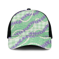 Pastel Green Hawaii Palaka Honohono Pikake Mesh Trucker Cap Hawaiian Orchid Lei Polynesian Pattern - Polynesian Pride