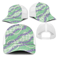 Pastel Green Hawaii Palaka Honohono Pikake Mesh Trucker Cap Hawaiian Orchid Lei Polynesian Pattern - Polynesian Pride