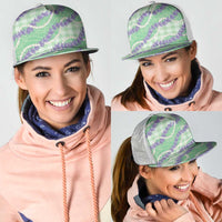 Pastel Green Hawaii Palaka Honohono Pikake Mesh Trucker Cap Hawaiian Orchid Lei Polynesian Pattern - Polynesian Pride
