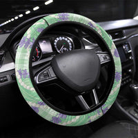 Pastel Green Hawaii Palaka Honohono Pikake Steering Wheel Cover Hawaiian Orchid Lei Polynesian Pattern - Polynesian Pride