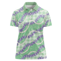 Pastel Green Hawaii Palaka Honohono Pikake Women Polo Shirt Hawaiian Orchid Lei Polynesian Pattern - Polynesian Pride