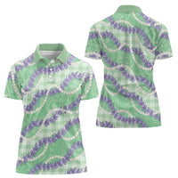 Pastel Green Hawaii Palaka Honohono Pikake Women Polo Shirt Hawaiian Orchid Lei Polynesian Pattern LT14 - Polynesian Pride
