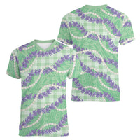 Pastel Green Hawaii Palaka Honohono Pikake Women V-Neck T-Shirt Hawaiian Orchid Lei Polynesian Pattern LT14 - Polynesian Pride