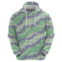 Pastel Green Hawaii Palaka Honohono Pikake Zip Hoodie Hawaiian Orchid Lei Polynesian Pattern - Polynesian Pride