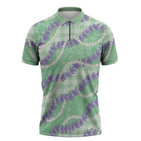 Pastel Green Hawaii Palaka Honohono Pikake Zipper Polo Shirt Hawaiian Orchid Lei Polynesian Pattern - Polynesian Pride
