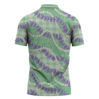 Pastel Green Hawaii Palaka Honohono Pikake Zipper Polo Shirt Hawaiian Orchid Lei Polynesian Pattern - Polynesian Pride