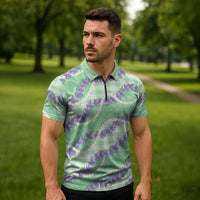 Pastel Green Hawaii Palaka Honohono Pikake Zipper Polo Shirt Hawaiian Orchid Lei Polynesian Pattern - Polynesian Pride