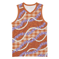 Orange Hawaii Palaka Honohono Pikake Basketball Jersey Hawaiian Orchid Lei Polynesian Pattern LT14 Unisex Orange - Polynesian Pride