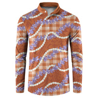Orange Hawaii Palaka Honohono Pikake Button Sweatshirt Hawaiian Orchid Lei Polynesian Pattern - Polynesian Pride