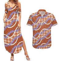 Orange Hawaii Palaka Honohono Pikake Couples Matching Summer Maxi Dress and Hawaiian Shirt Hawaiian Orchid Lei Polynesian Pattern LT14 Orange - Polynesian Pride