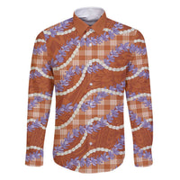 Orange Hawaii Palaka Honohono Pikake Family Matching Long Sleeve Bodycon Dress and Hawaiian Shirt Hawaiian Orchid Lei Polynesian Pattern - Polynesian Pride