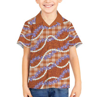 Orange Hawaii Palaka Honohono Pikake Family Matching Long Sleeve Bodycon Dress and Hawaiian Shirt Hawaiian Orchid Lei Polynesian Pattern - Polynesian Pride