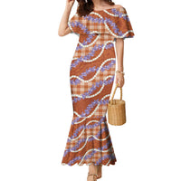 Orange Hawaii Palaka Honohono Pikake Family Matching Mermaid Dress and Hawaiian Shirt Hawaiian Orchid Lei Polynesian Pattern - Polynesian Pride