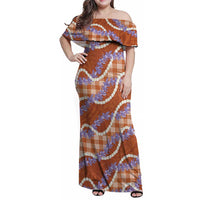 Orange Hawaii Palaka Honohono Pikake Family Matching Off Shoulder Maxi Dress and Hawaiian Shirt Hawaiian Orchid Lei Polynesian Pattern LT14 Orange - Polynesian Pride