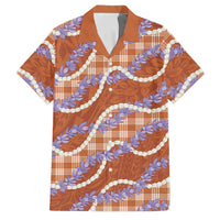 Orange Hawaii Palaka Honohono Pikake Family Matching Off Shoulder Short Dress and Hawaiian Shirt Hawaiian Orchid Lei Polynesian Pattern LT14 Dad's Shirt - Short Sleeve Orange - Polynesian Pride